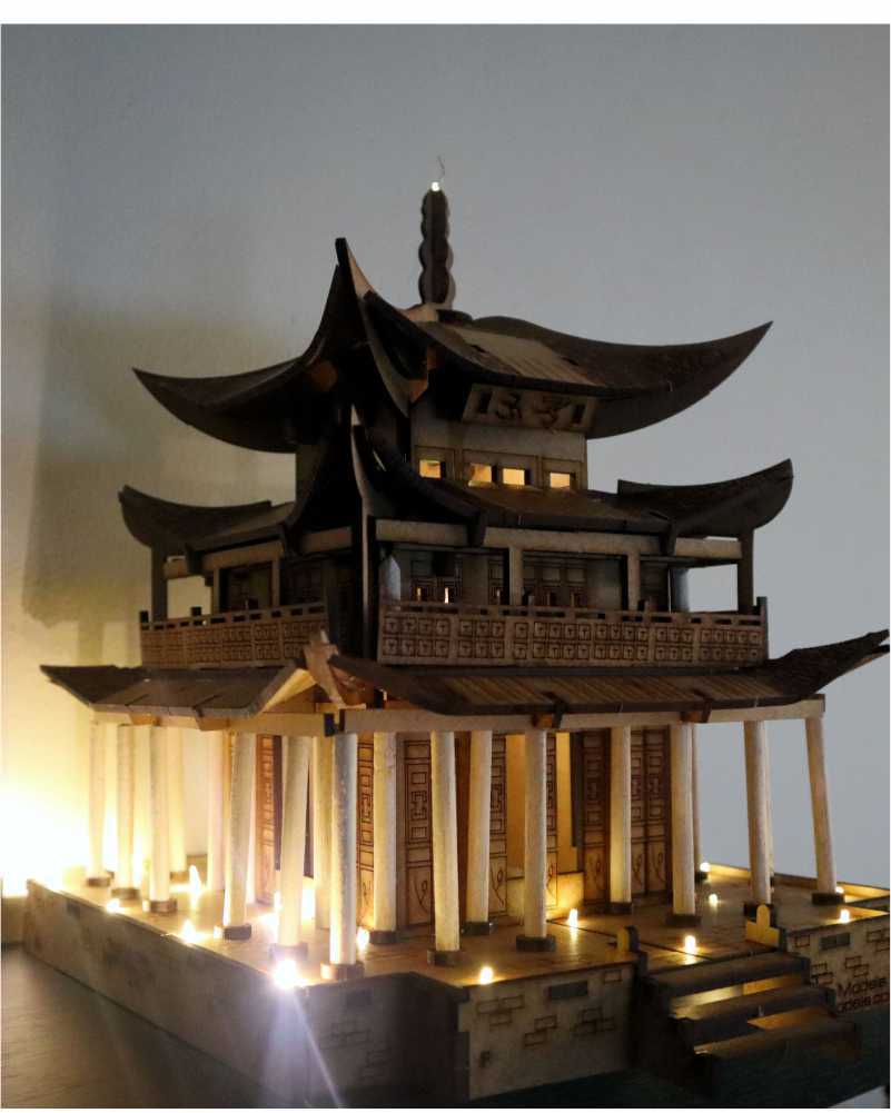 rompecabezas-3d-Maquetas-Arquitectura-madera-luces-templo-china-yueyang